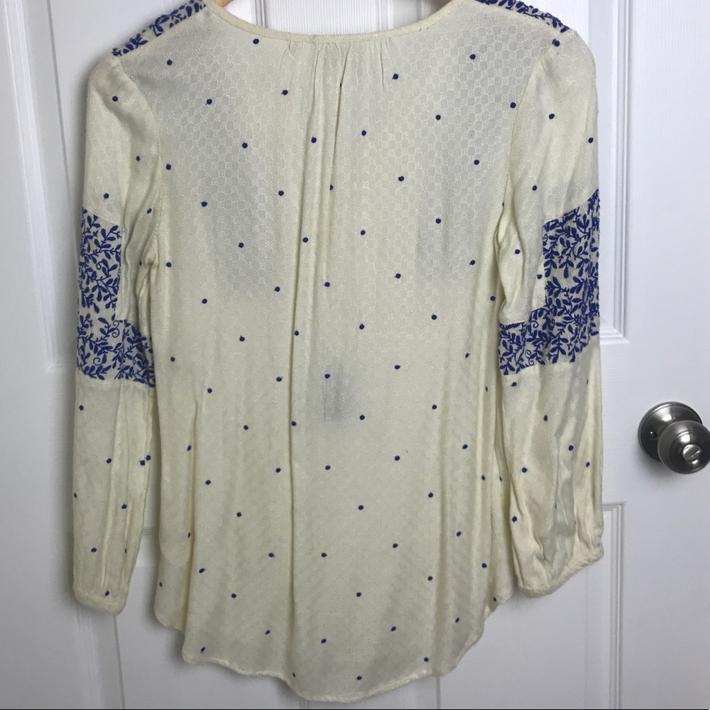 Women's Floral Embroidered Blouse - Cream and Blue - Picture 4 of 8